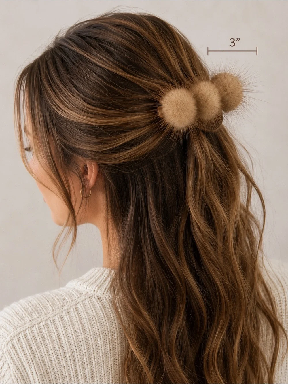 Mink Brown Triple Faux Fur Pom Pom Alligator Hair Clip – 3” Hair Access
